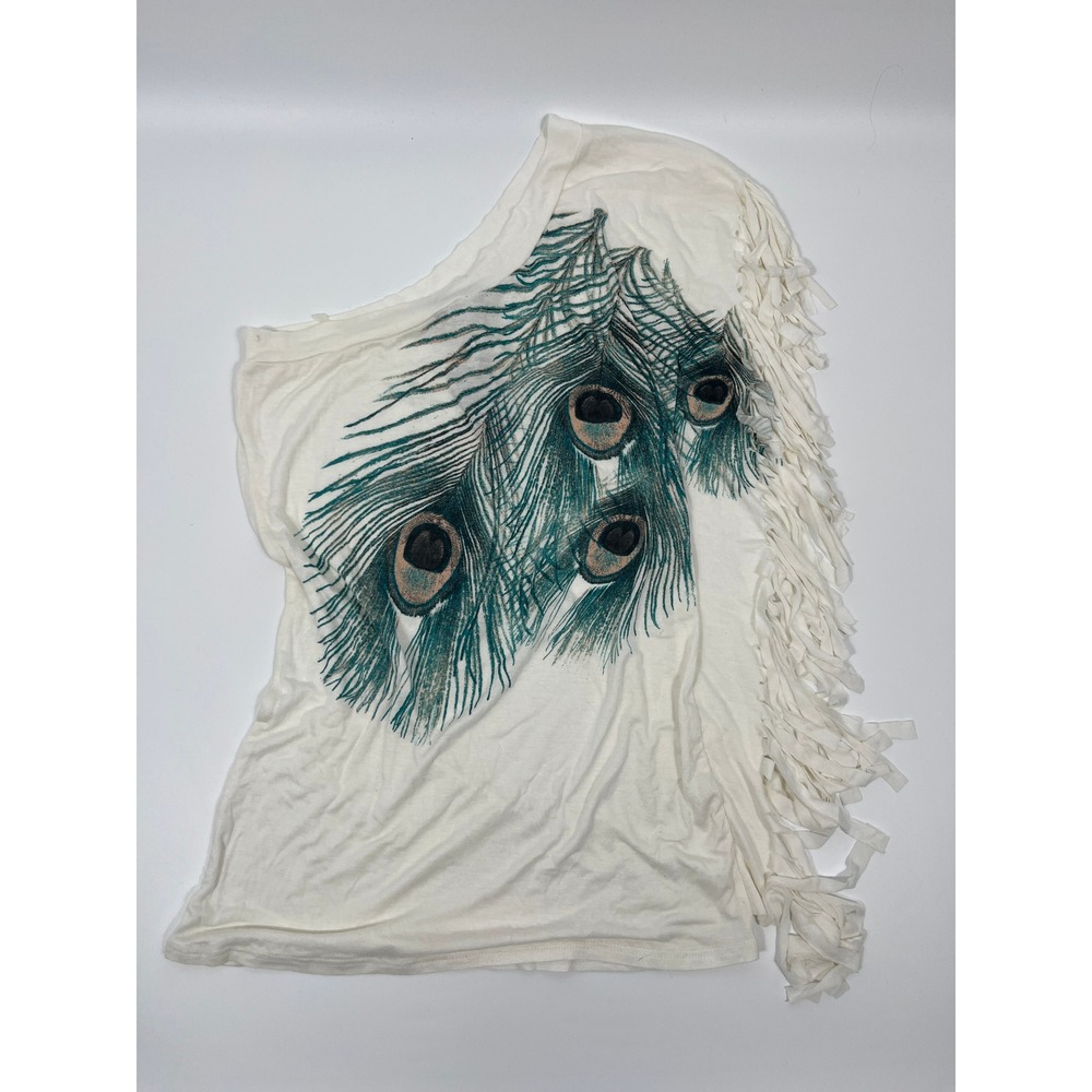 NWT Vintage Wet Seal Y2K Womens One Shoulder Top M White Fringe Indie Sleeze